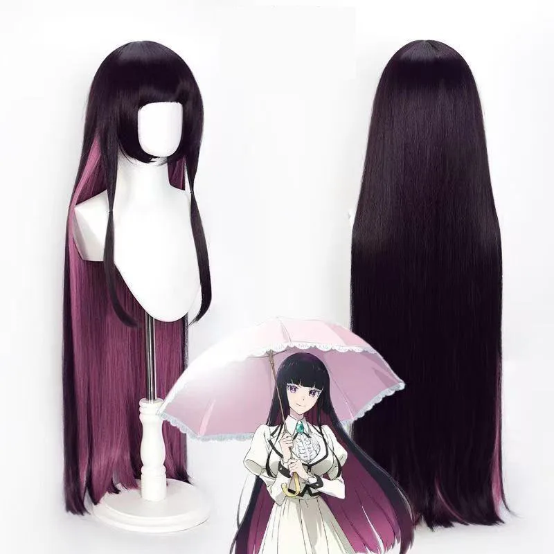 

1 piece of black and pink dual tone long straight rock is a lady's hobby, black iron feather wig