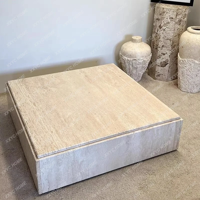 

Квадратный кофейный столик в стиле ваби-саби из травертина, антикварный кофейный столик