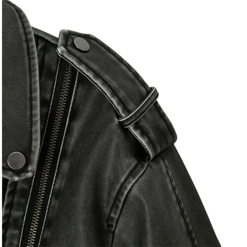 2025 streetwear super-curto jaqueta de couro feminino casaco de cintura alta vintage do-old lavado zip-up plutônio solto outerwear primavera outono