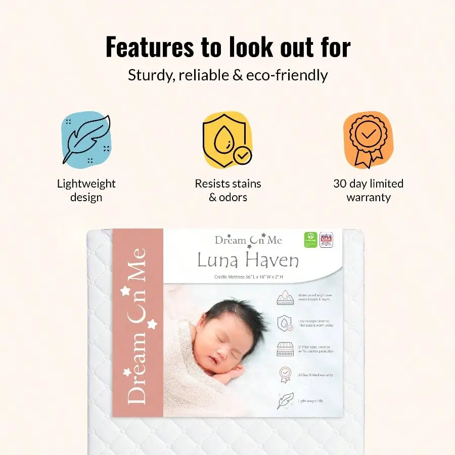 مرتبة Luna/Haven المقاومة للماء مقاس 1.5 بوصة من إسفنج المهد للرضع - تناسب الوسينات والمهد القياسية #2