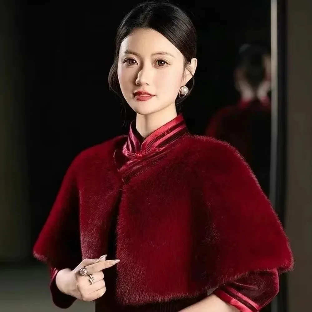 Winter Large Collar Shawl Handmade Solid Color Wedding Dress Shawl Faux Fur Shoulder Decorative Warm Neck Warmer Women Shawl view 2