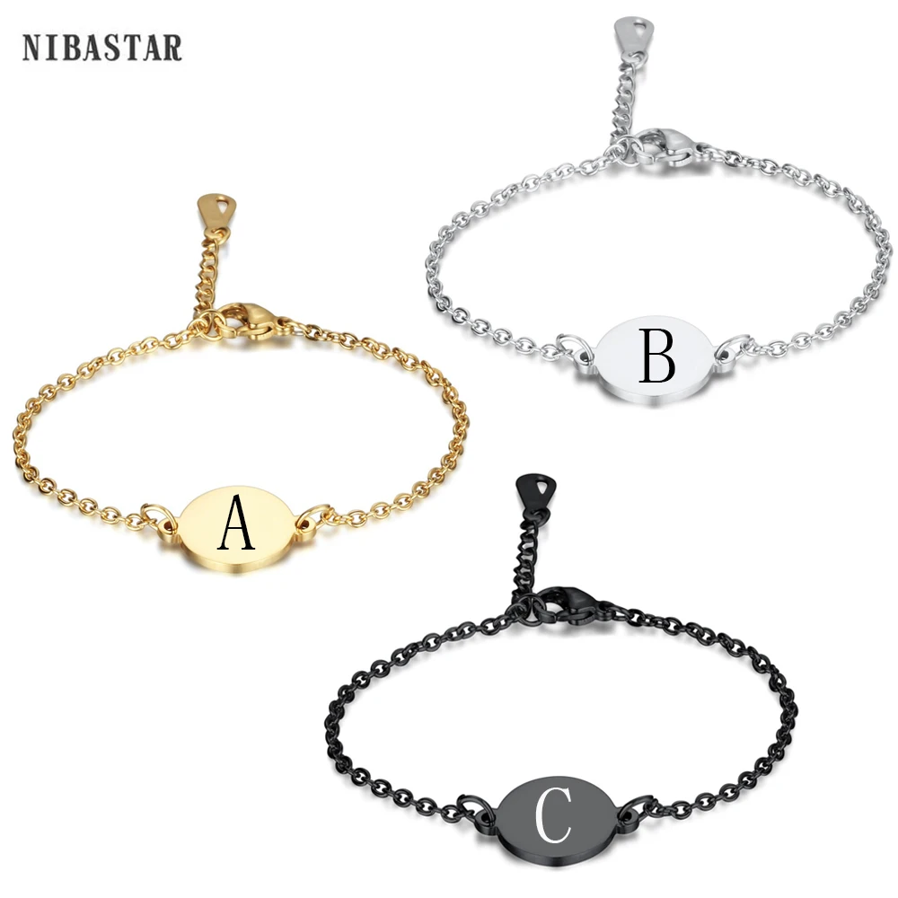 26 carta inicial feminino pulseira de ouro prata preto cor alfabeto pulseiras ajustável redondo pingente pulseira rua jóias