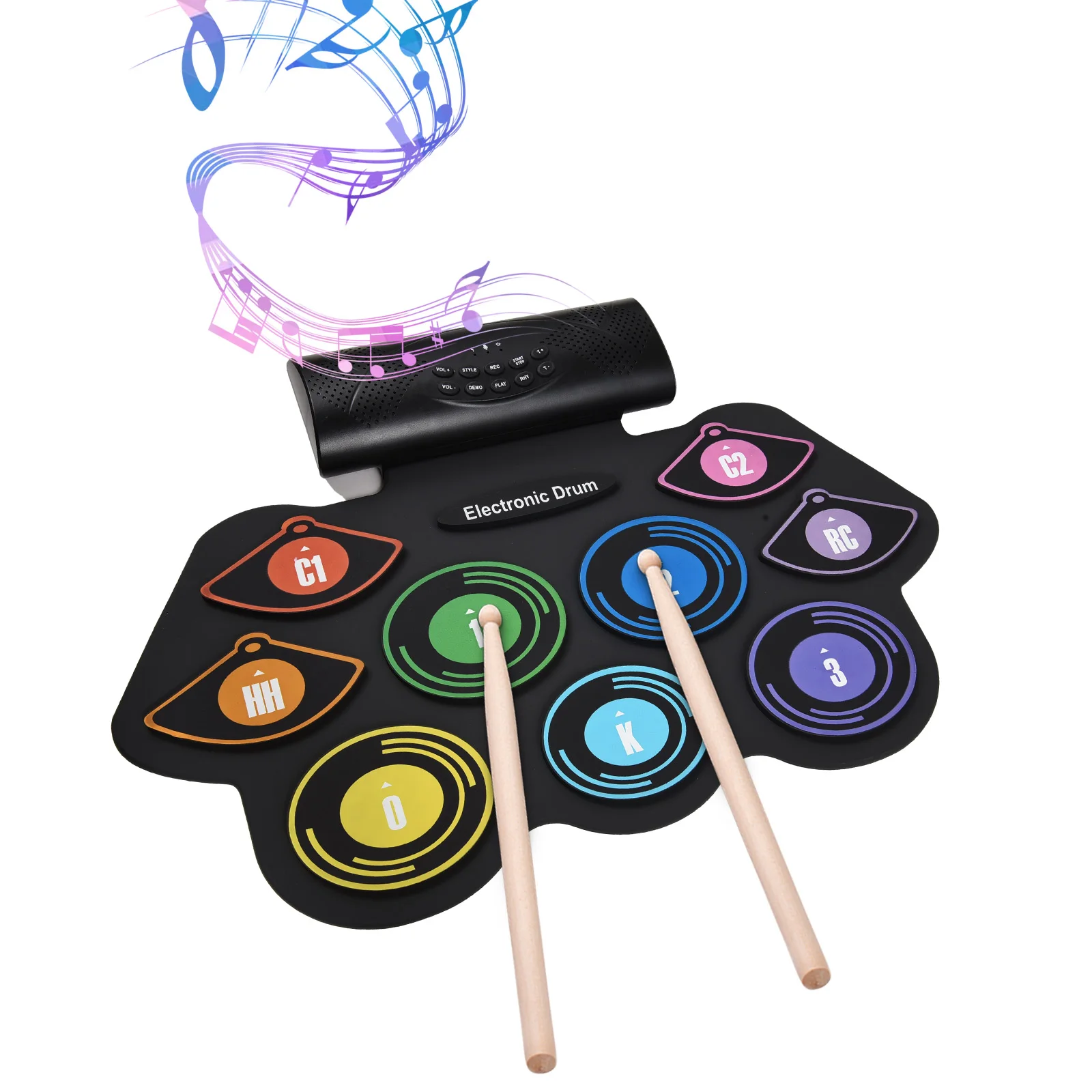 

Electronic Drum Set Hand Roll Drum Set 9 Pads Built-in Stereo Speaker Drumsticks Foot Pedal Birthday Gift Practice Pad Drum Kit