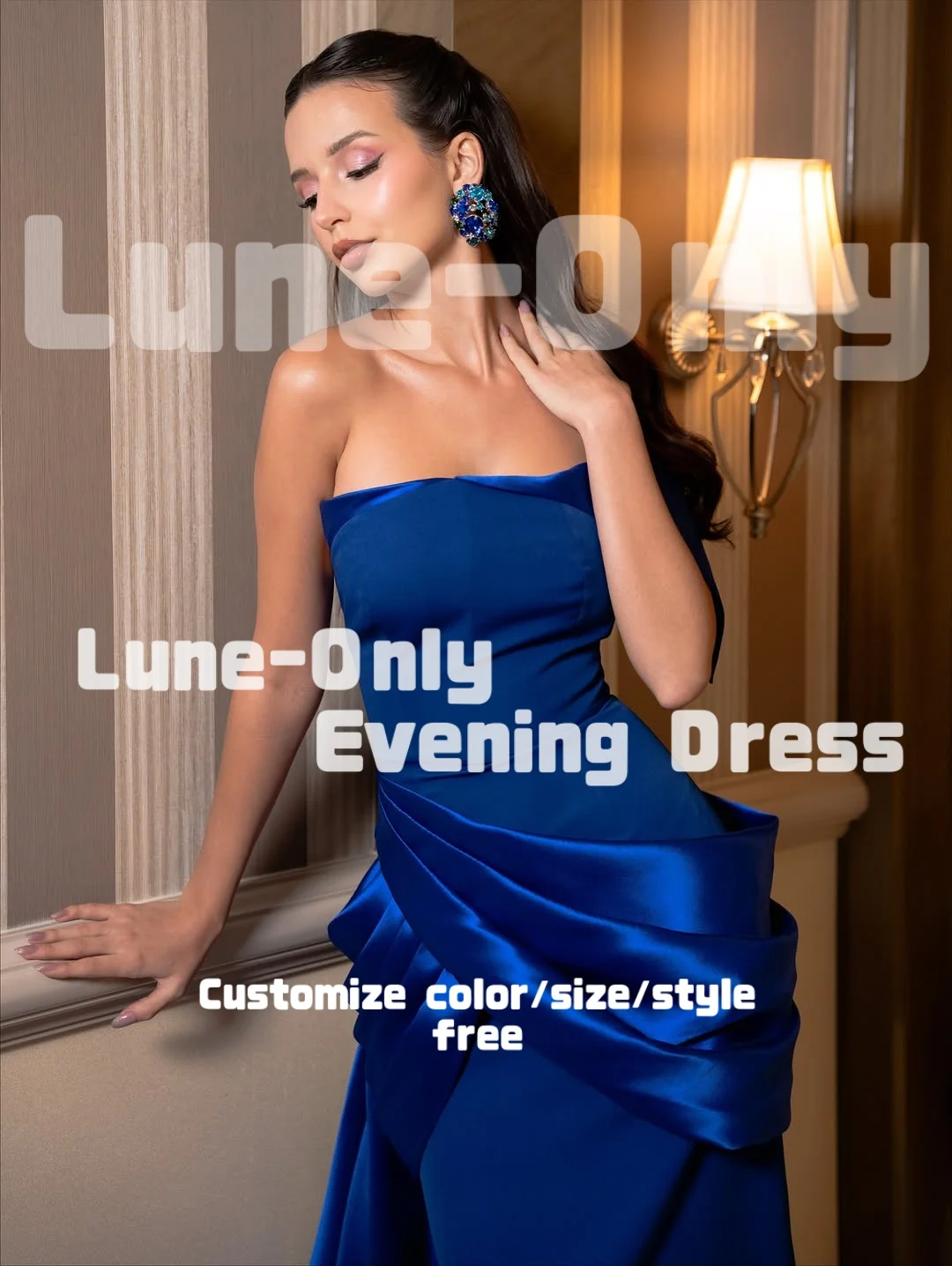カスタマイズされたノースリーブブルーマーメイド女性用イブニングドレス、ワンショルダーフロア丈エレガントパーティガウン、プロムフォーマルドレス