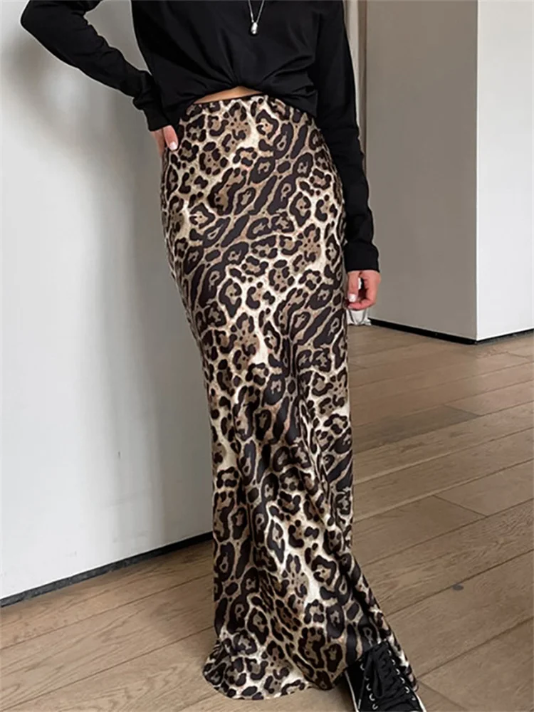 Tossy Leopard Printed High Waist Maxi Skirt Female Summer 2024 Elegant Patchwork Streetwear Fashion Slim Women\'s Long Skirt New