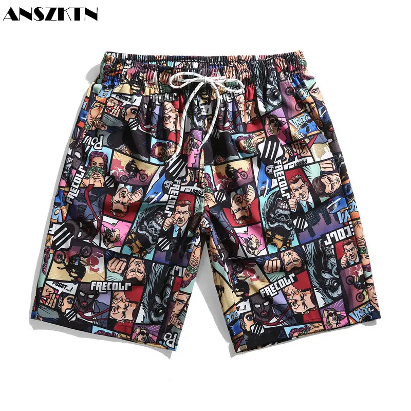 ANSZKTN Mens Shorts Men Summer Swimwear Snack Board Surf MTB Beach Shorts Hombre Sauna Print Swim Shorts For Men