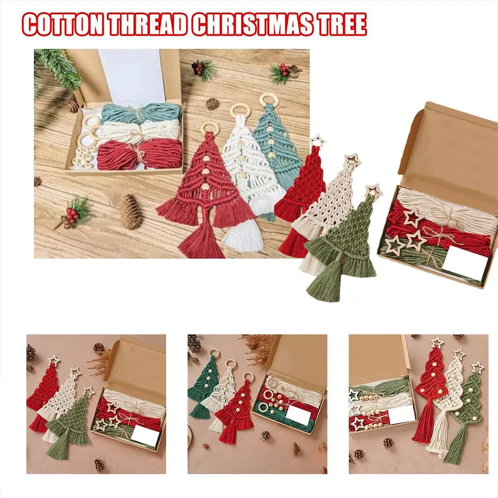 3Pcs Christmas Tree DIY Macrame Kit, Christmas Macrame Woven Boho Christmas Tree Decorative Hanging Ornaments Kits for Beginners