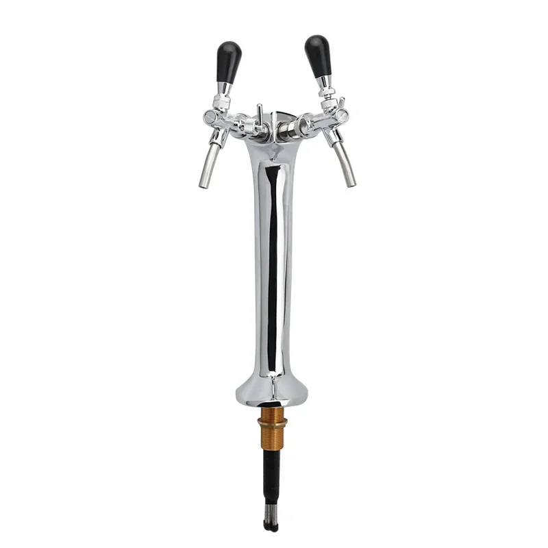 2-Tap Column Beer Tower, Glycol-Cooled Bar & Kegerator Dispenser， Cobra Type Chrome Plated Brass Beer Tower with Double Faucets,
