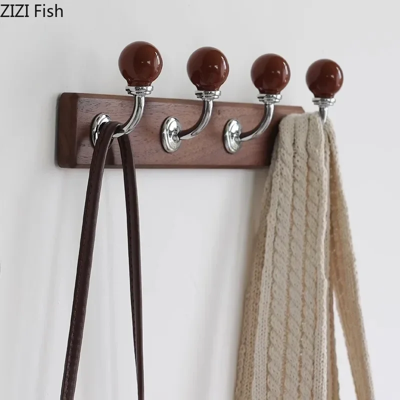 Colorful Bending Hooks Clothing Hat Hook Wall-mounted Storage Hanging Hooks Walnut Wood Wall Storage Holder Decorative Shelves