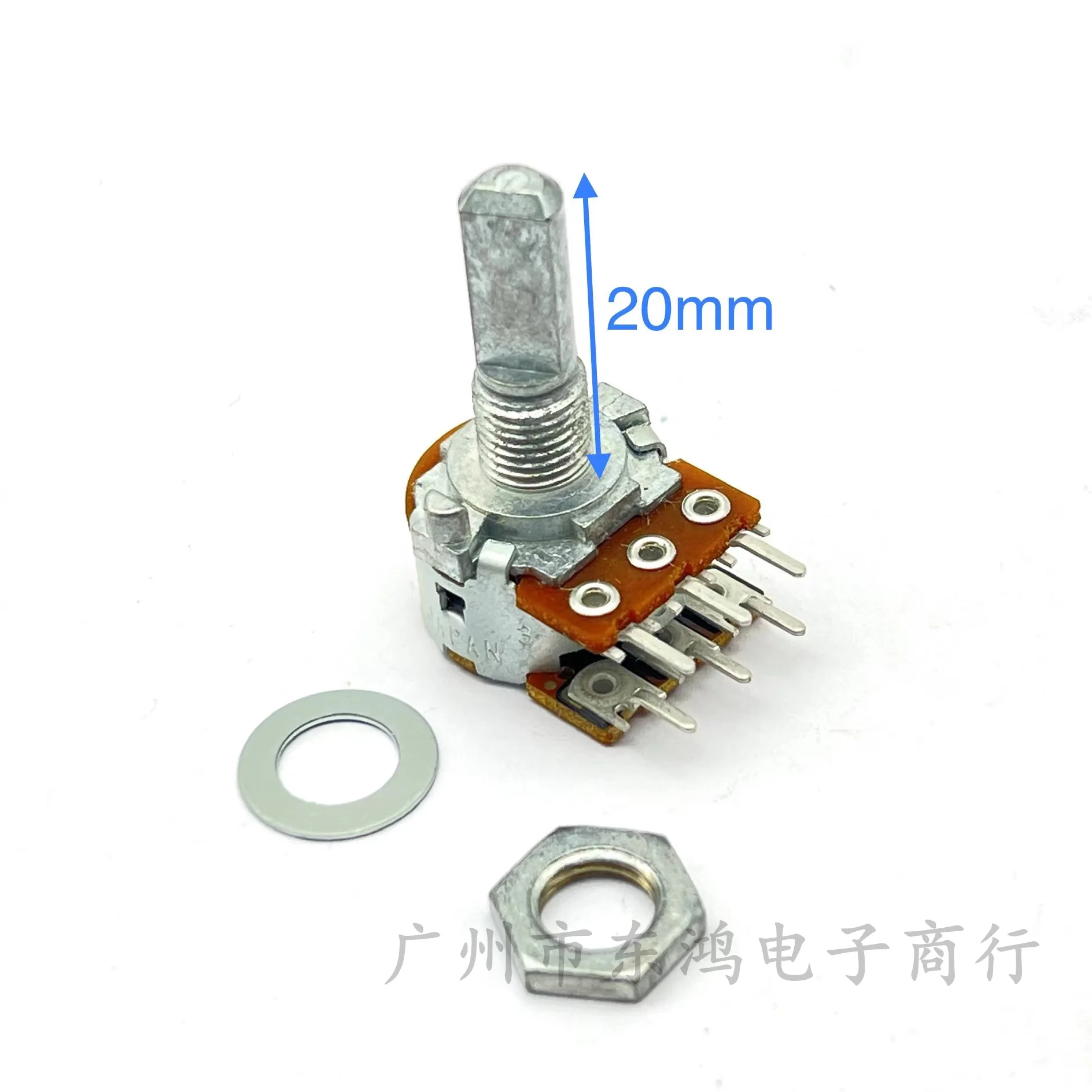 1 PCS  ALPS RK163 16 type A50Kx2 double six-pin capacity potentiometer, imported from Japan, with a half shaft length of 20MM