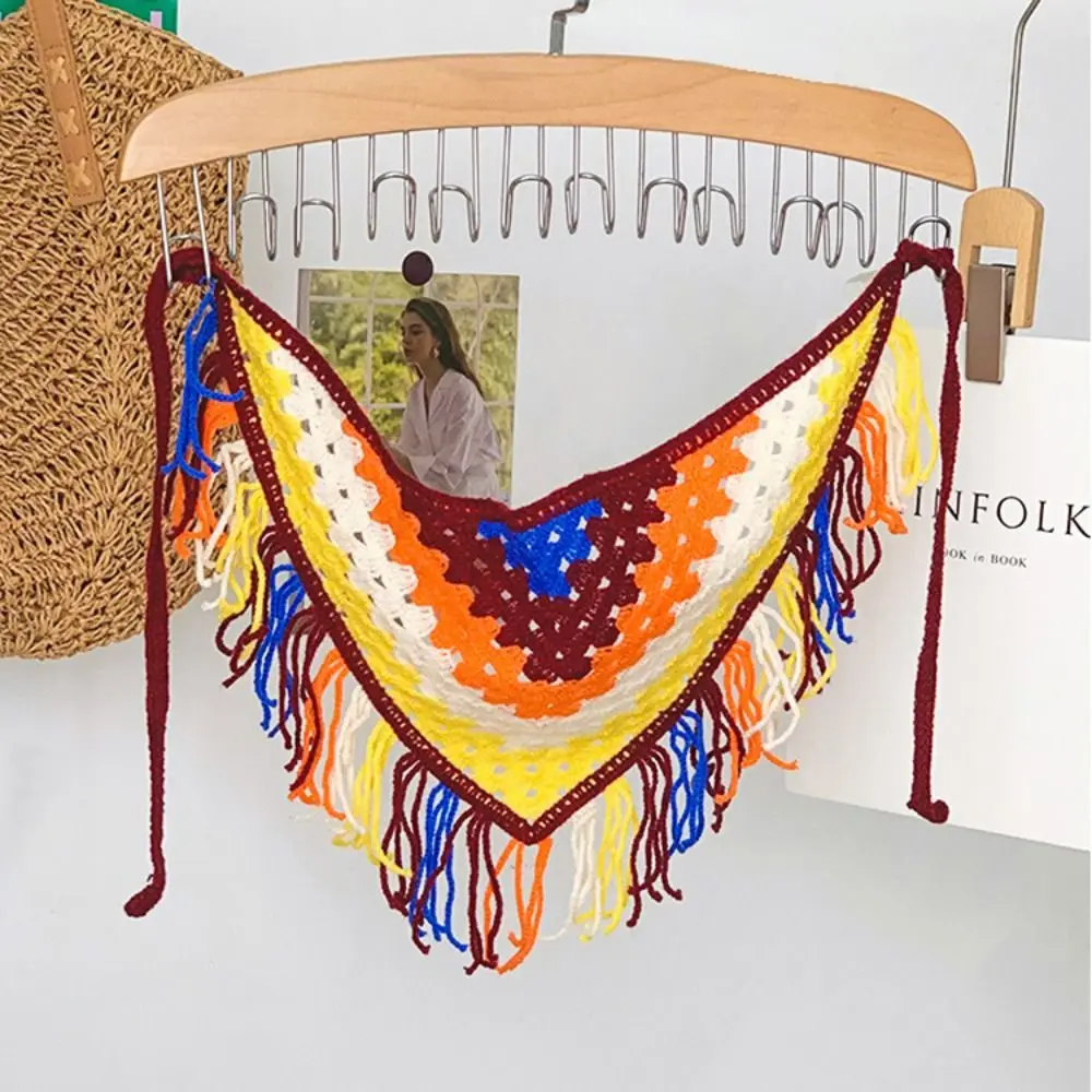 أنيقة البوهيمي عمامة محبوك مثلث الحجاب Cummerbund شال المئزر التفاف مع هامش ملون وشاح الورك الإناث