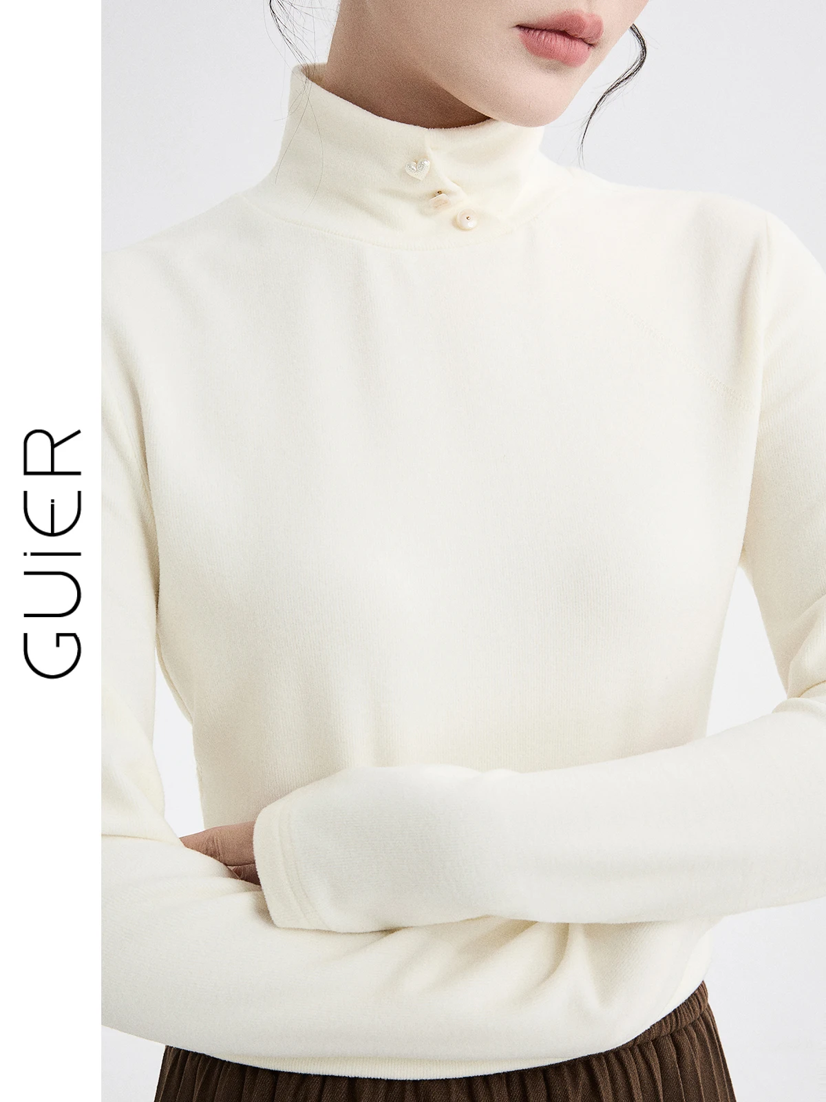 

Guier High Collar Brued Long Sve T-irt Women's Casual Versatile Slim Fit Base Layer Top Spring 2026 New Sle