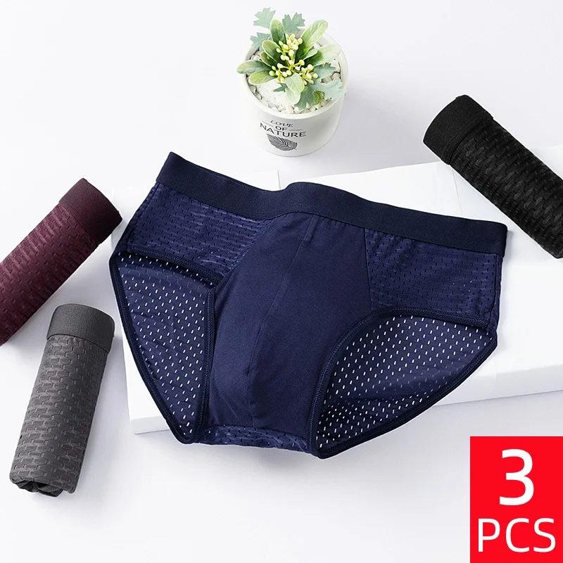 3 Stück/Set Herren Sommer Ultra-Dünne Sexy Dreiecks-Unterwäsche Komfortable Atmungsaktive Schnelltrocknende Mesh Mid-Rise Unterwäsche Neu