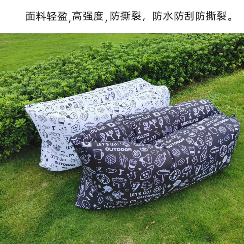 Black and White Graffiti Simple Pattern Printing Lazy Person Inflatable Sofa Outdoor Air Sofa Convenient Lunch Cushion Bed