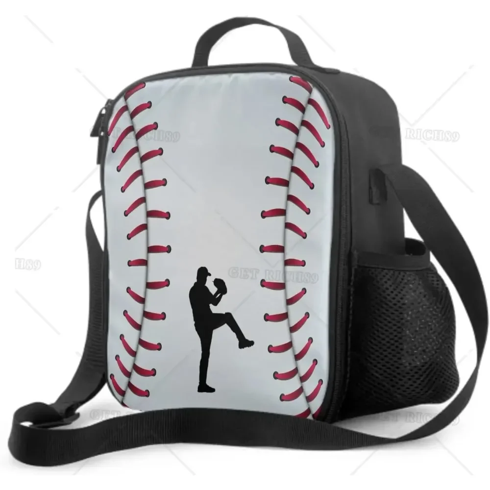 Sports Baseball Lunch Box for Boys Girls Insulated Lunch Bag for Kids Waterproof Reusable School Baseball Cooler Lunch Sacks