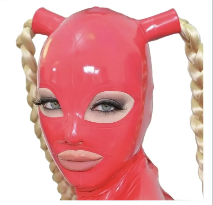 

Латексная маска с капюшоном, резиновая полнолицевая маска с открытыми глазами и ртом, двойные светлые косы, хвост, вечерние головные уборы для косплея, клубная одежда
