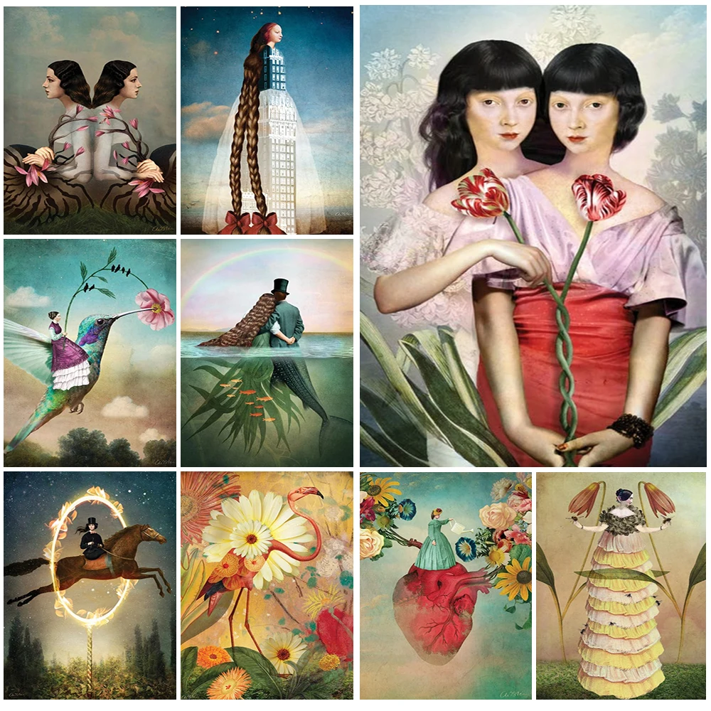 Surrealism Flower Elf Woman Swallow Posters Prints Wall Art Canvas Painting Home Decor Wall Pictures For Living Room Unframed