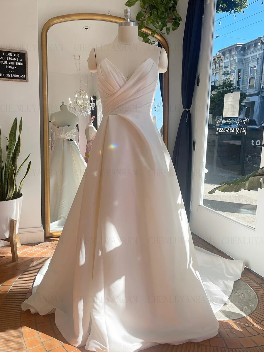 

Satin Elegant Wedding Dresses For Women Puff Sleeves Long Wendding Dress A-line Sexy Dresses For Wome 2023 فستان حفلات الزفاف