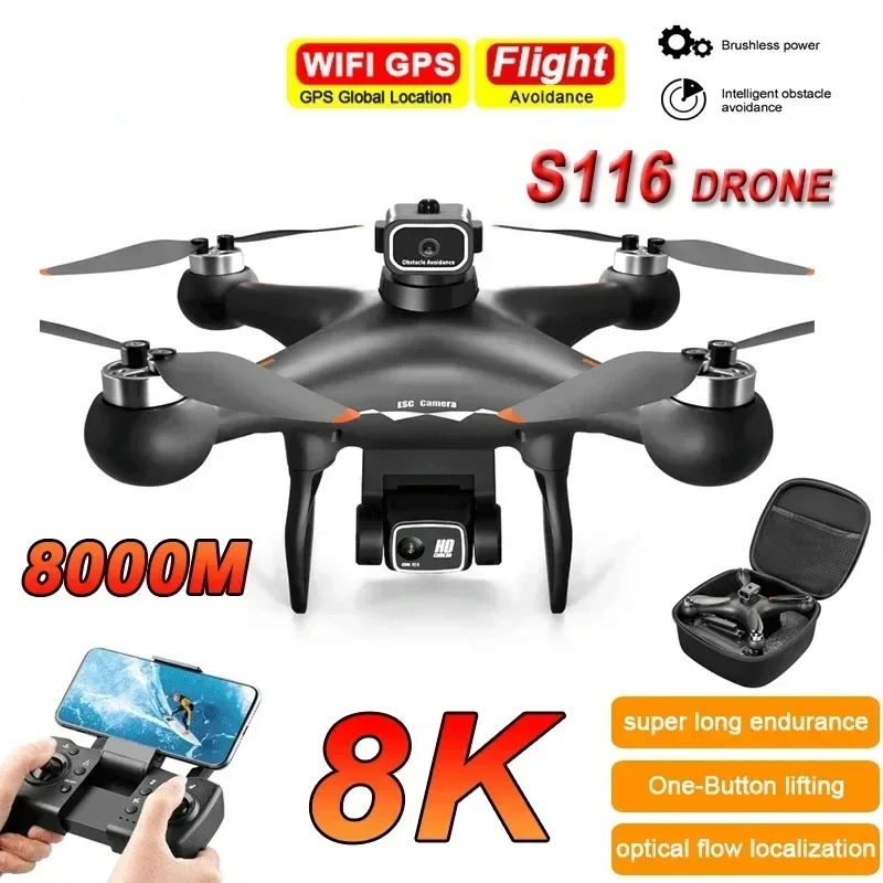 S116 MAX Drone kamera 5G 8K HD, helikopter penghenti rintangan Motor tanpa sikat dengan aliran optik Quadcopter RC untuk mainan