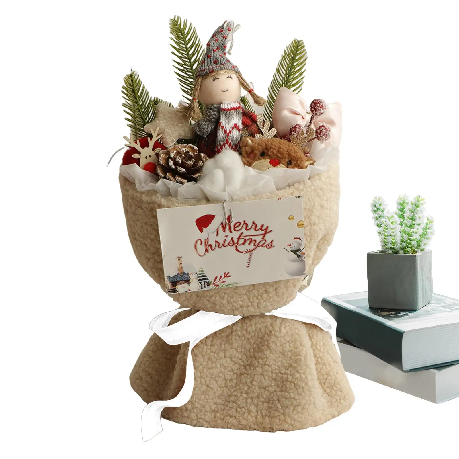 

Рождественский букет Искусственные цветы Центральные элементы со световой куклой Праздничные цветочные наборы для внутреннего стола Зимняя свадьба День рождения