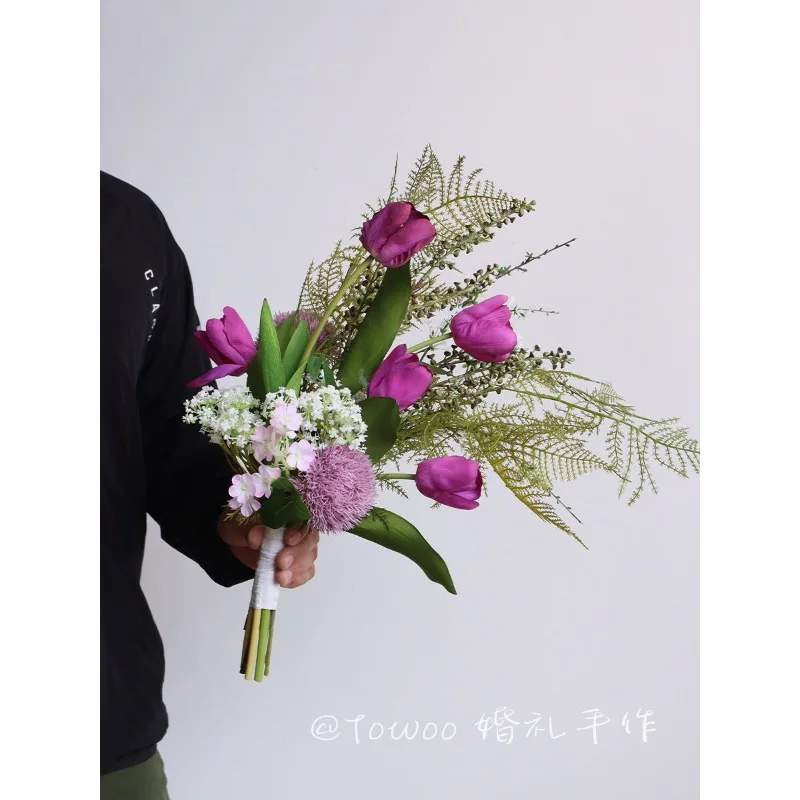 Mori purple hand bouquet simulated flower fake flower studio outdoor travel photography wedding dress shooting bouquet
