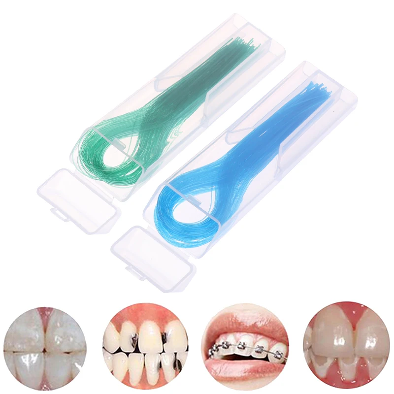 Linha de Tração Dental Floss Threader Steel, Oral para Crown Brace Bridge, Implant Hoop, Threading Braces, 100pcs