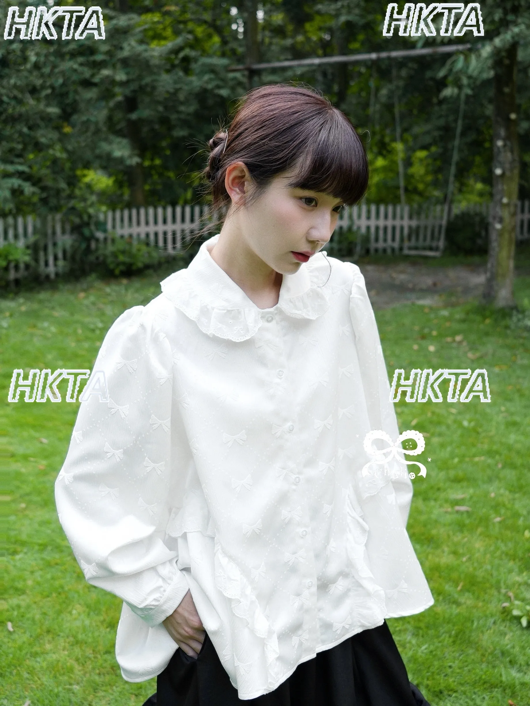 Japanese Autumn Sweet Daily Embroidery Bow Dark Pattern Loose Casual Long Sleeve Shirt Kawaii Cute Lolita Blusas White Top Women