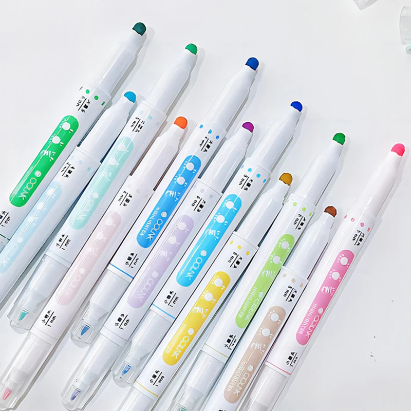 

6 colours/box dot pen dot dual tip watercolour paint brush student handbook writing art brush highlighter suitable for students