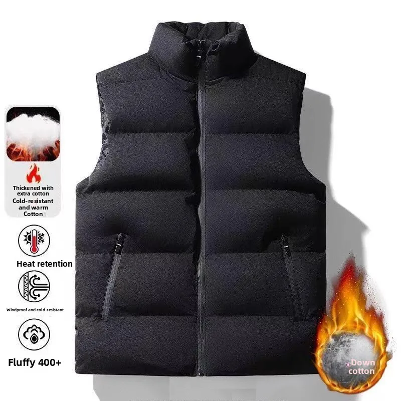 

Men's Winter Thiened Fce Lined down Vest Casual Loose Fit Stand Collar oulder Pad Warmth Outerwear for Daily Wear