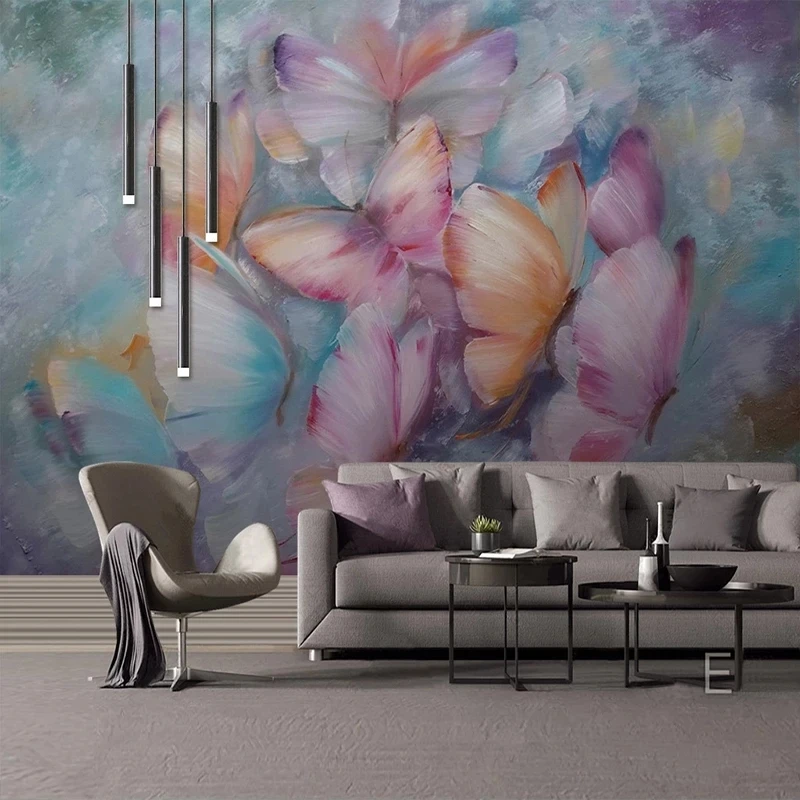 Customized Wallpaper European Style Hand-painted Oil Painting 3D Colorful Butterflies Mural Living room TV background bedroom 8d