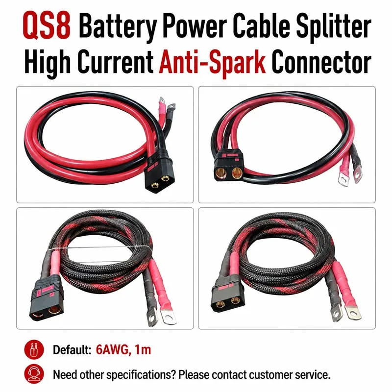 QS8 Anti-Spark Battery Power Cable, 6AWG 16mm² High Current Splitter Wire with Silicone Cable for RC LiPo Battery