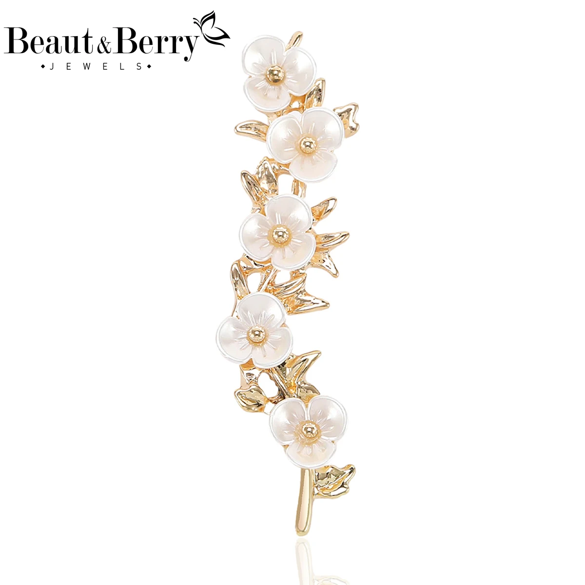 Beaut&Berry Elegant Enamel Plum Blossom Brooches for Women Unisex Plant Pins Casual Party Jewelry Accessories Gifts Decoration