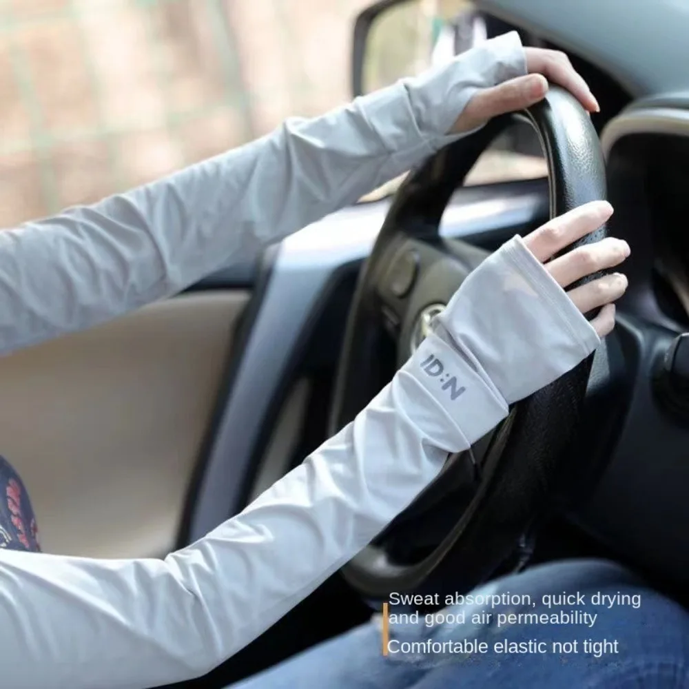 

New Solid Color Sunscreen Sleeves Anti-UV Ice Silk Riding Driving Gloves Loose Breathable Ice Silk Gloves Women Men