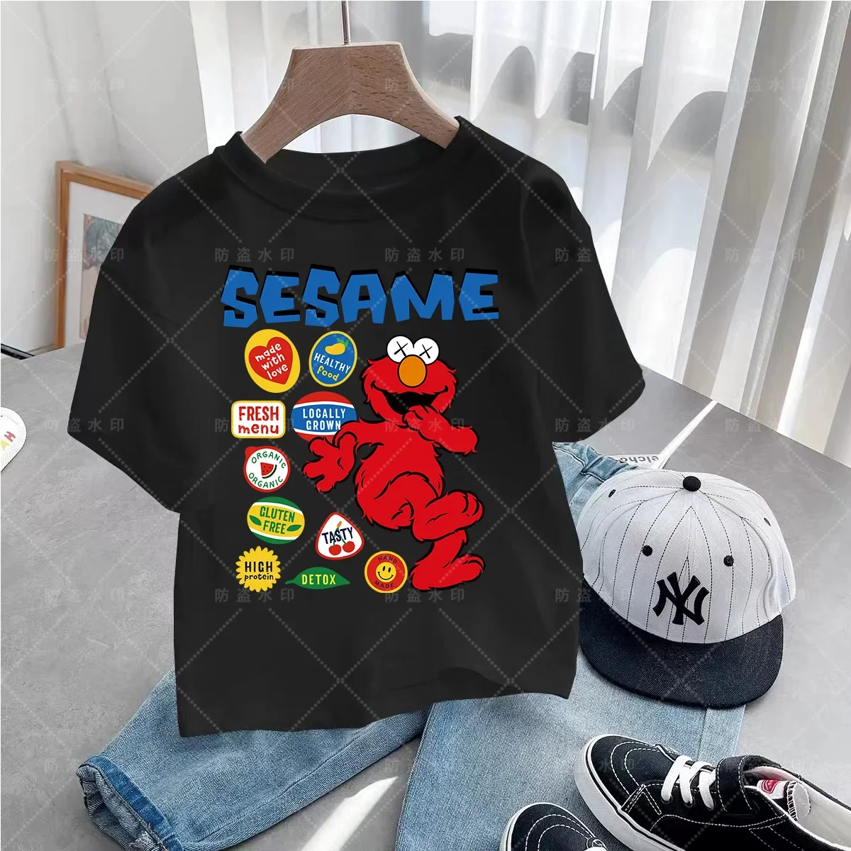 Summer Kids Short sleeved Girls and Boys T-shirts Sesame Street Elmo Cartoon Print Multicolor Kids T-shirts Fun baby clothes