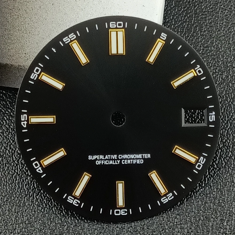 Esfera de reloj de 28,5mm con logotipo personalizado para hombre, Esfera luminosa azul adecuada para accesorios de reloj de movimiento NH35