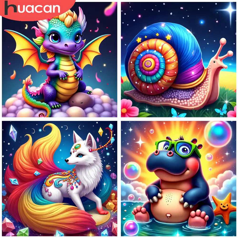 HUACAN الحفر الكامل الماس اللوحة الفن لطيف الكرتون الملونة التنين الخيال الحيوان 5D حجر الراين اللوحة كريستال كيت الديكور