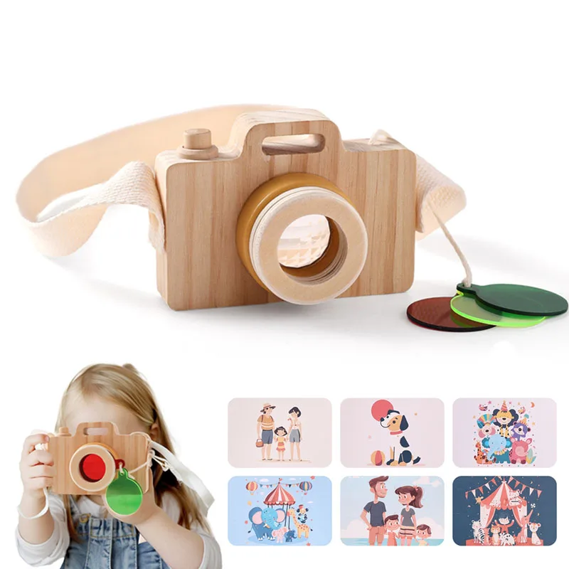 Children Kaleidoscope Toy Wooden Colorful Camera Baby Rainbow Wooden Montessori Toy Kids Learning Early Educational Game Gifts