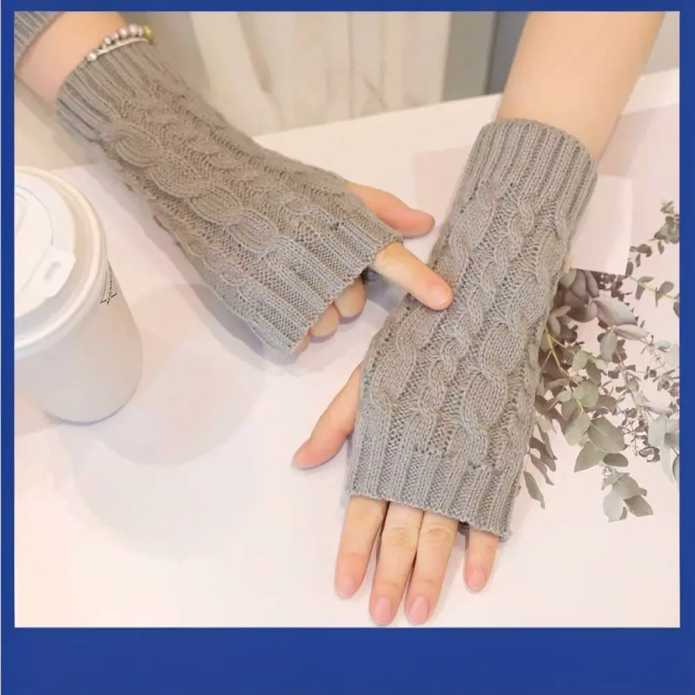 Thermal Cable Knit Fingerless Gloves Women Men Autumn Winter Fashion Mitts Cozy Half Finger Hand Warmers For Daily