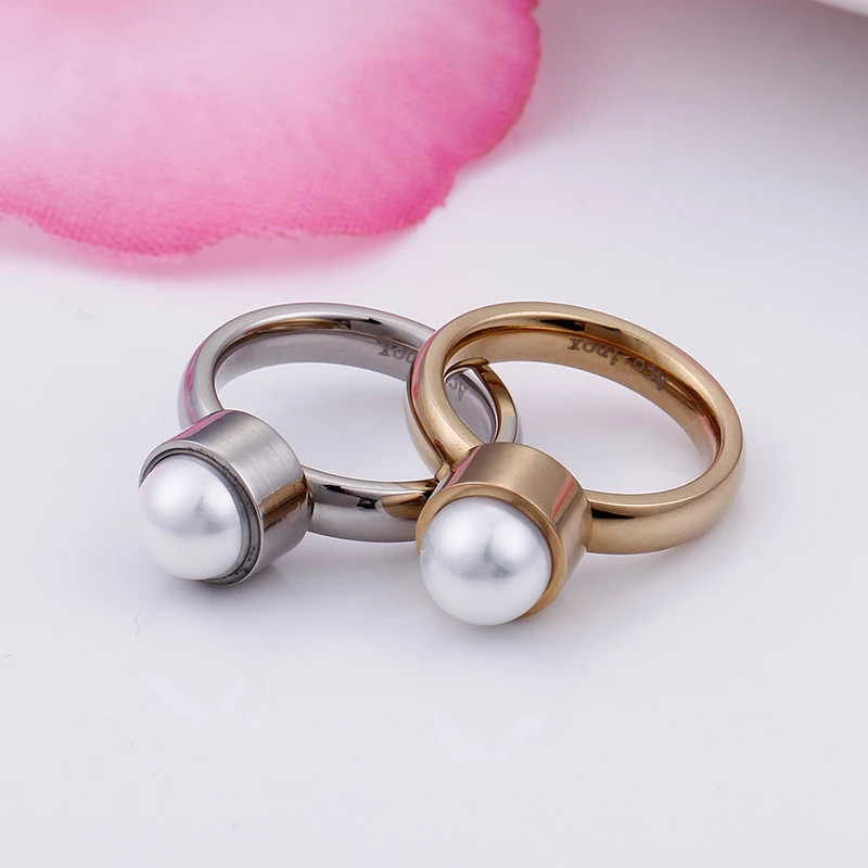 Trendy Stainless Steel Knuckle Rings For Women Men Gold Silver Color Shell Imitation Pearl Beads Rings Wedding Party Jewelry
