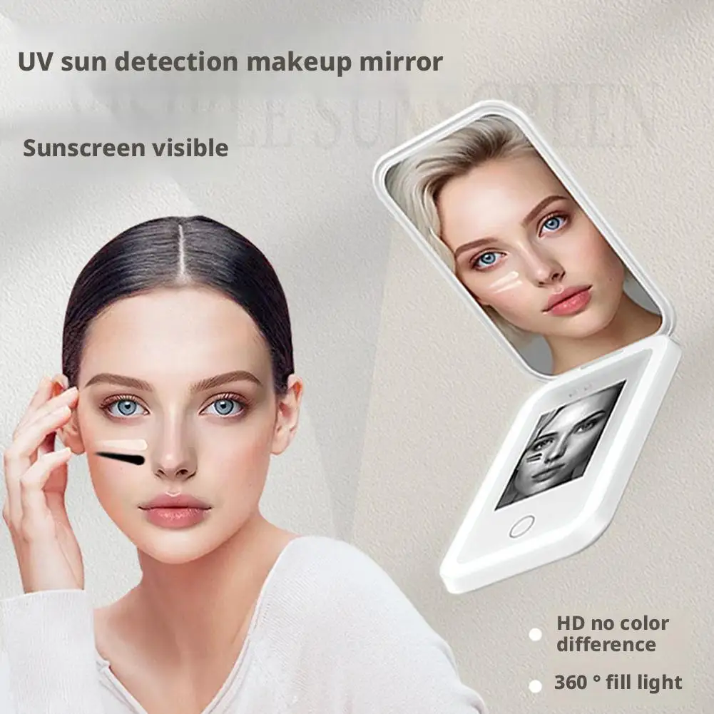 UV-Kamera für Sonnenschutztest, UV-Spiegel, Sonnenschutzkamera, Vergrößerungs-Reisespiegel mit dimmbaren LED-Leuchten für den Hautschutz