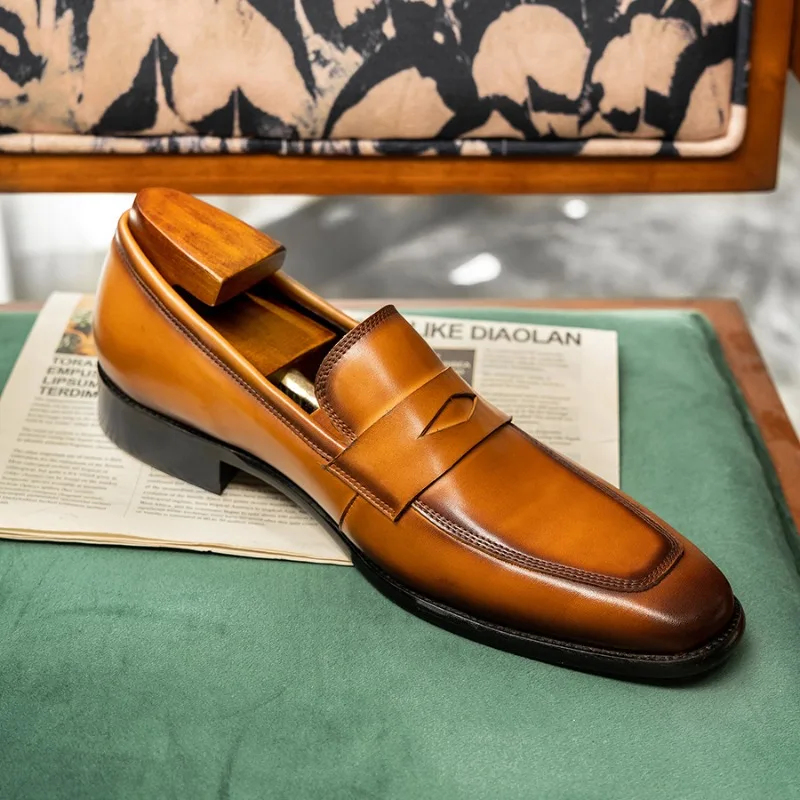 

Men Genuine Leather Loafers Solid Color Professional Classic High-quality Business Men Shoes