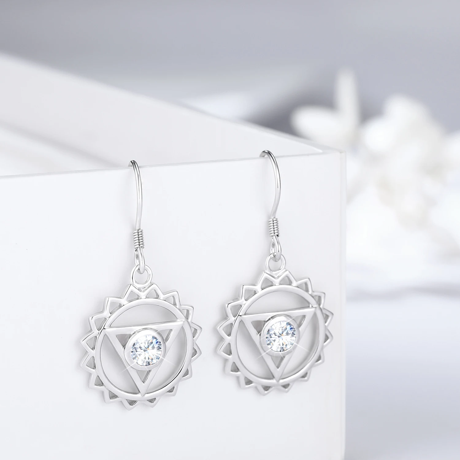 Women Silver 925 India Yoga Lotus Earrings With Stone Moissanite Hook Certified Female Jewelry Trend Beautiful Gift For Wife Hot