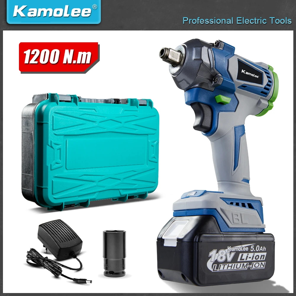 

Kamolee 1200N.m High Torque Brushless Electric Impact Wrench 1/2 Inch Power Tools Compatible With Makita 18V Battery