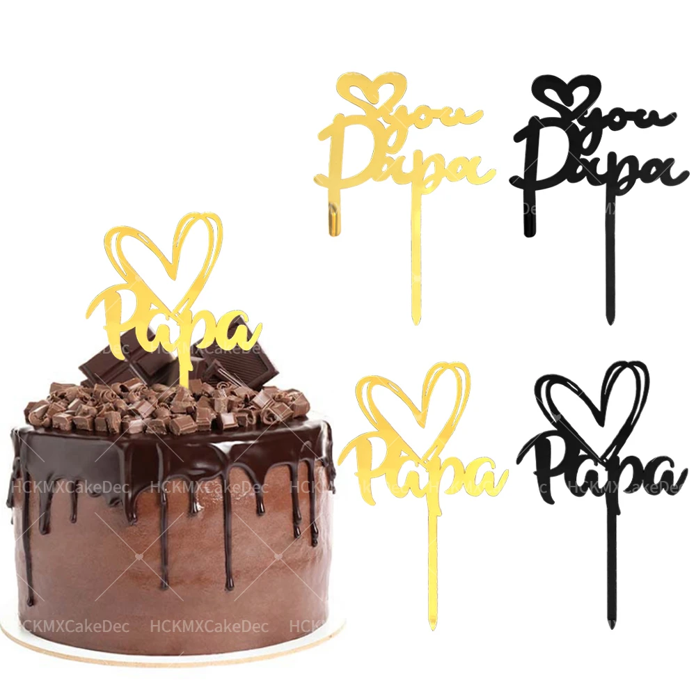 5 uds/1 pieza oro negro Día del Padre acrílico te amo papá pastel Topper para el Día del Padre fiesta de cumpleaños DIY suministros de decoración de pasteles