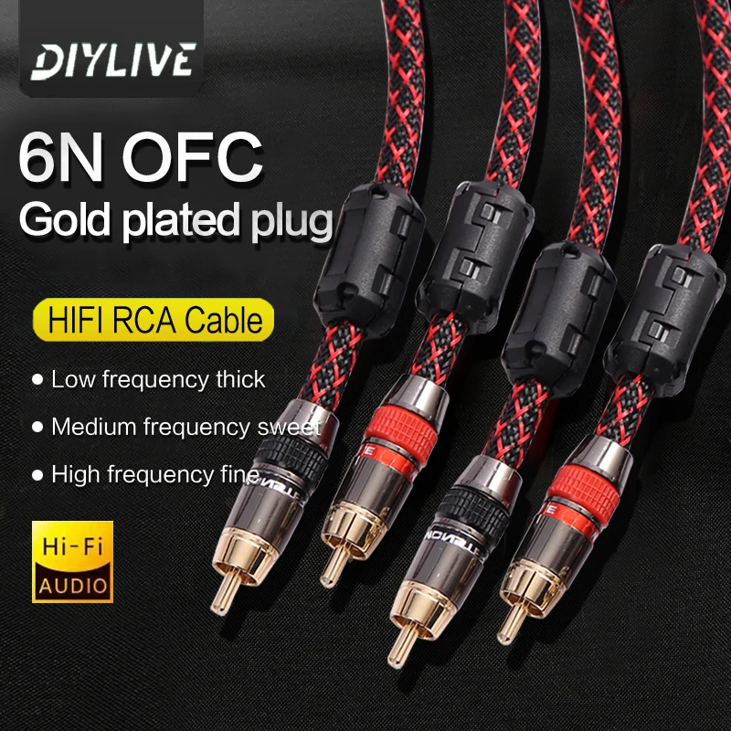 Cable DIYLIVE Hifi RCA de alta calidad 6N OFC HIFI 2RCA Cable de Audio macho a macho