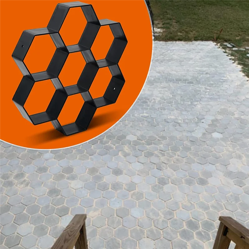 

2 Pack Hexagon Pavement Mold, Concrete Cement Pavement Mold Reusable Walk Path Maker For DIY Garden Concrete Path