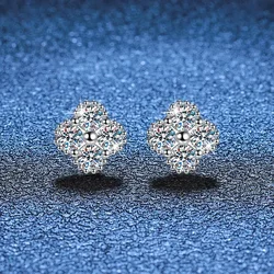 3mm Full Moissanite Stud Earrings Four Leaf Clover Earring Lab Diamond PT950 platinum Wedding Party Jewelry Gift