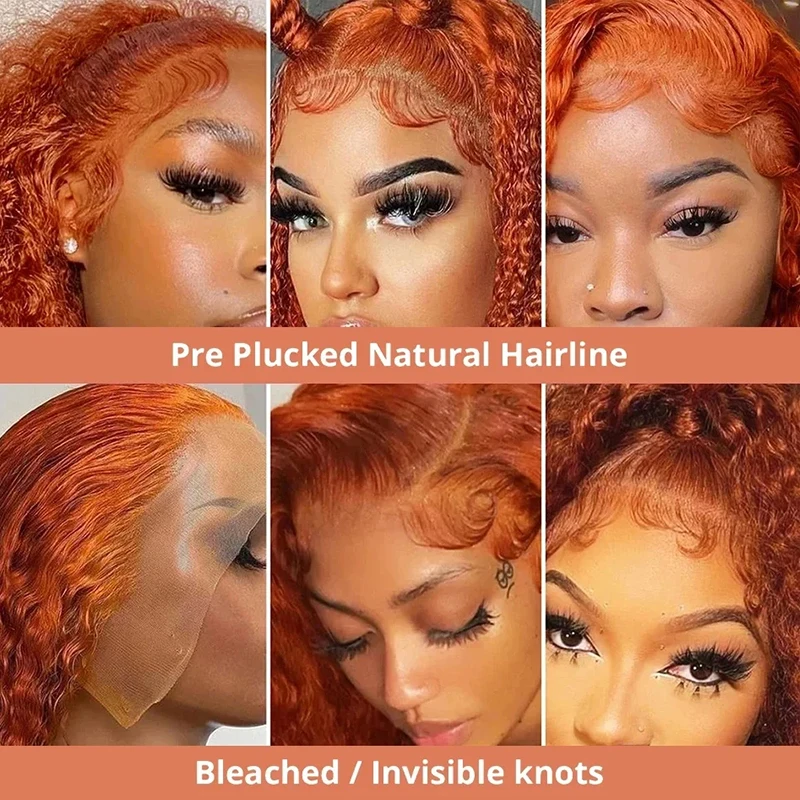 موجة المياه الزنجبيل البرتقالي الدانتيل الجبهة الباروكات شعر الإنسان 350 شعر بشري ملون شعر مستعار مموج الرطب للنساء شعر مستعار مجعد عميق مع شعر الطفل #5