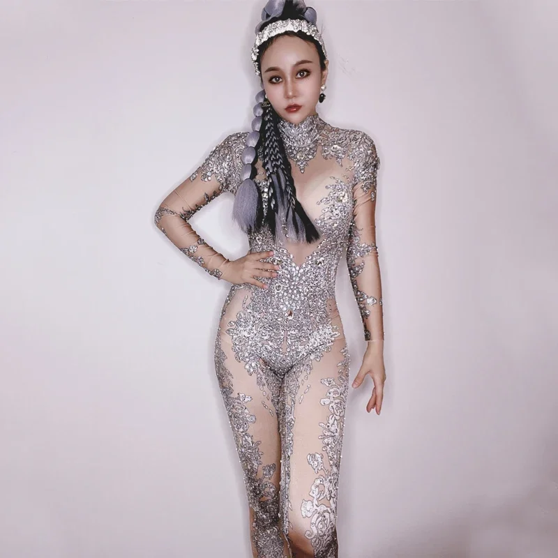 

Nightclub Bar Dj Ds Jazz Dance Clothing Women Sexy Rhinestones Jumpsuit Carnival Party Outfits Gogo Costumes Rave Clothes