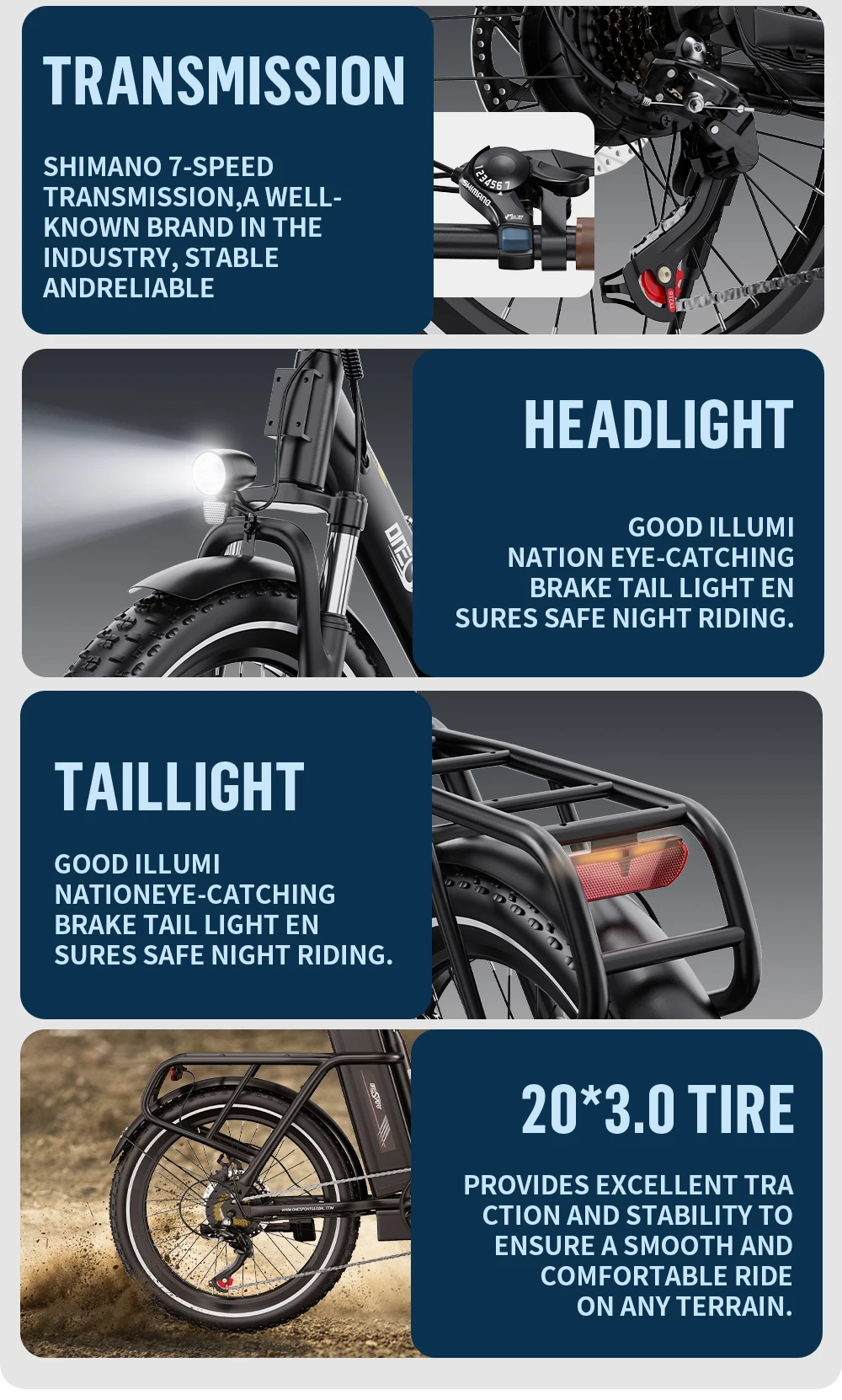 ONESPORT OT16-2 Hochwertiges All-Terrain-Elektrofahrrad 250W Motor 48V 15,6Ah Akku 20-Zoll-Reifen Pendler-Elektrofahrrad – Detail 8